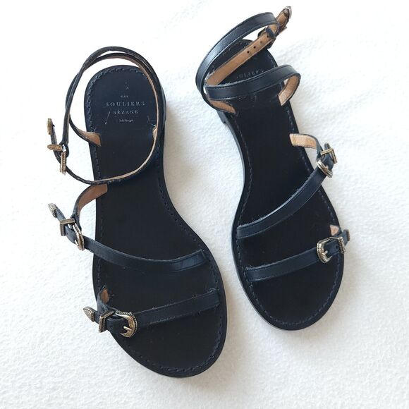 Sezane Black Leather Sandals - Picture 3 of 8
